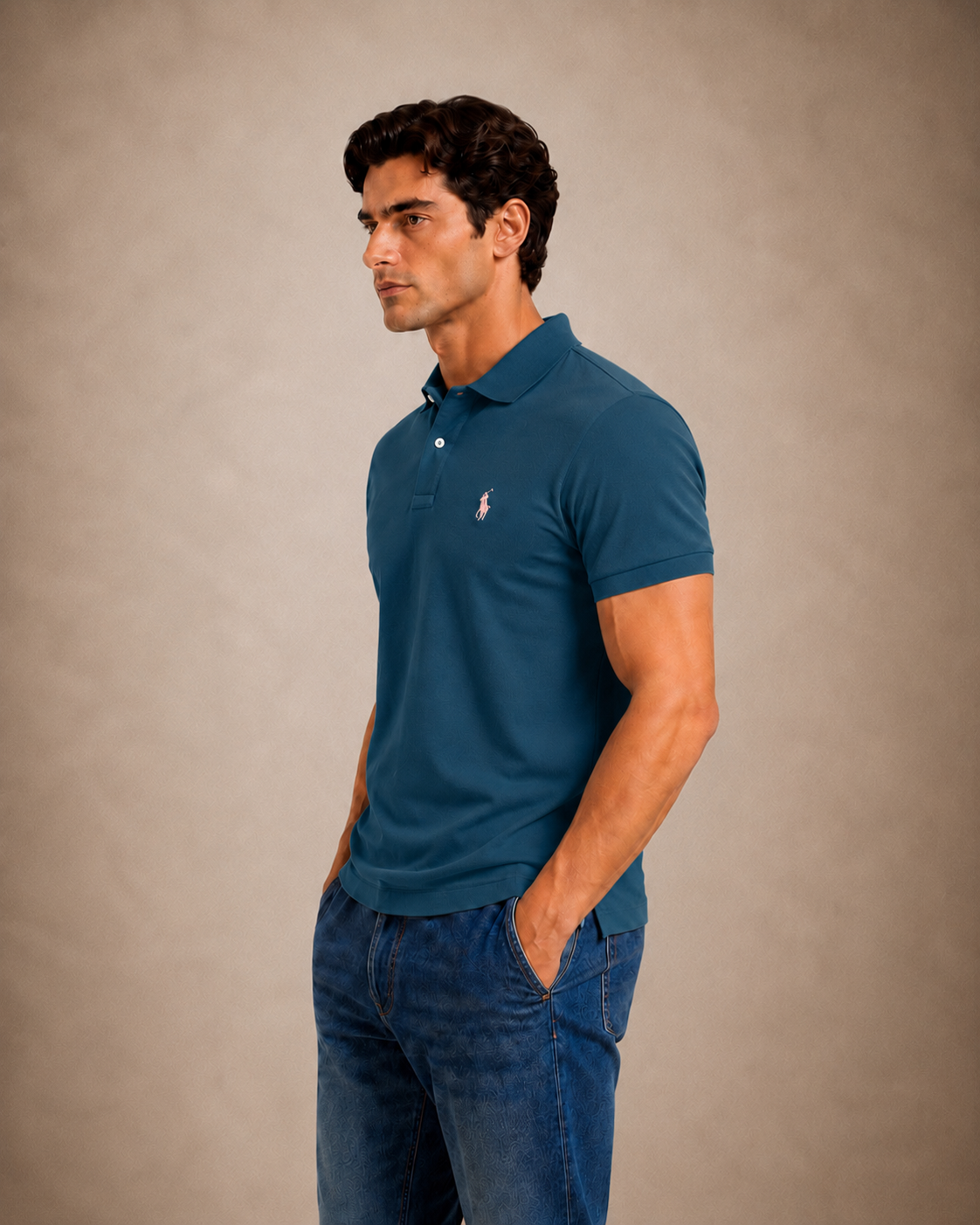 The Iconic Custom Slim Fit Mesh Ocen Teal Polo