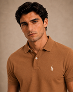 The Iconic Custom Slim Fit Mesh Mocha Brown Polo