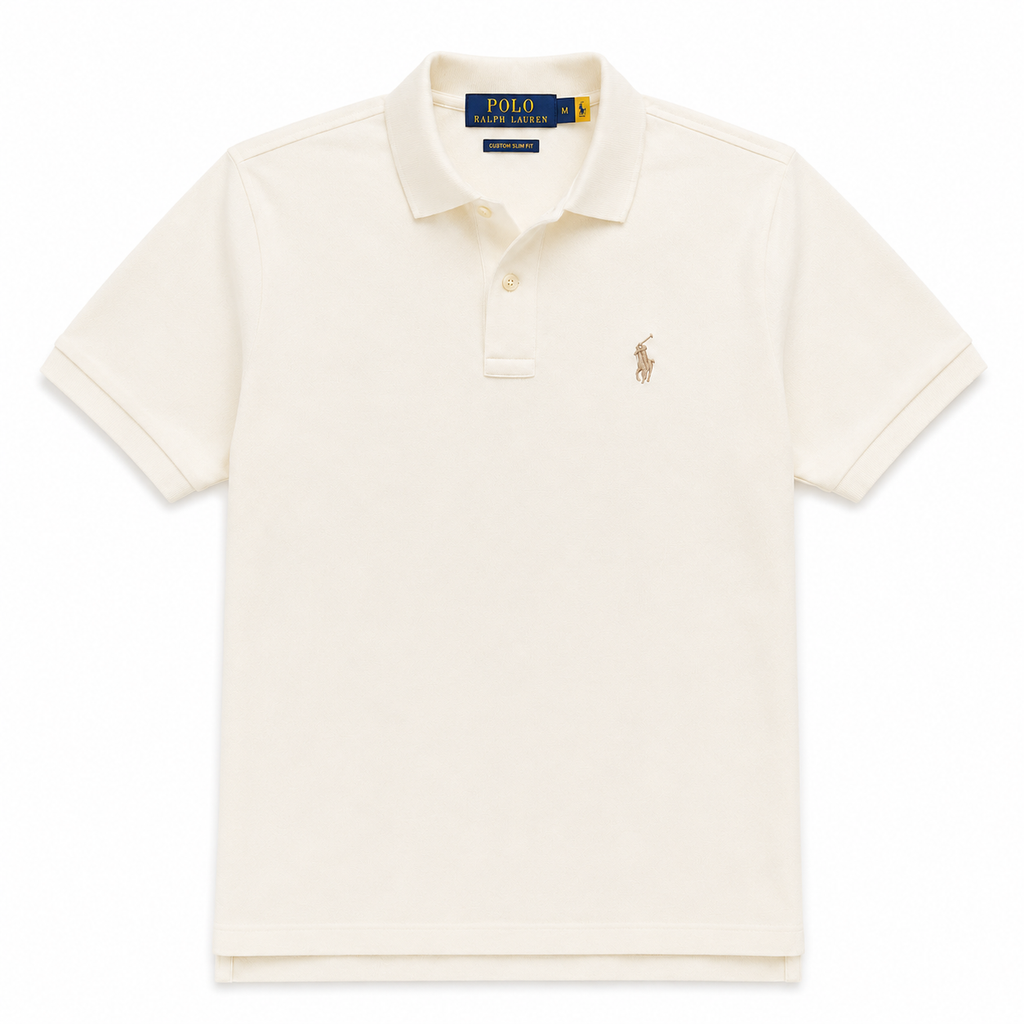RL Polo Custom Slim Fit Mesh Vintage Ivory Polo