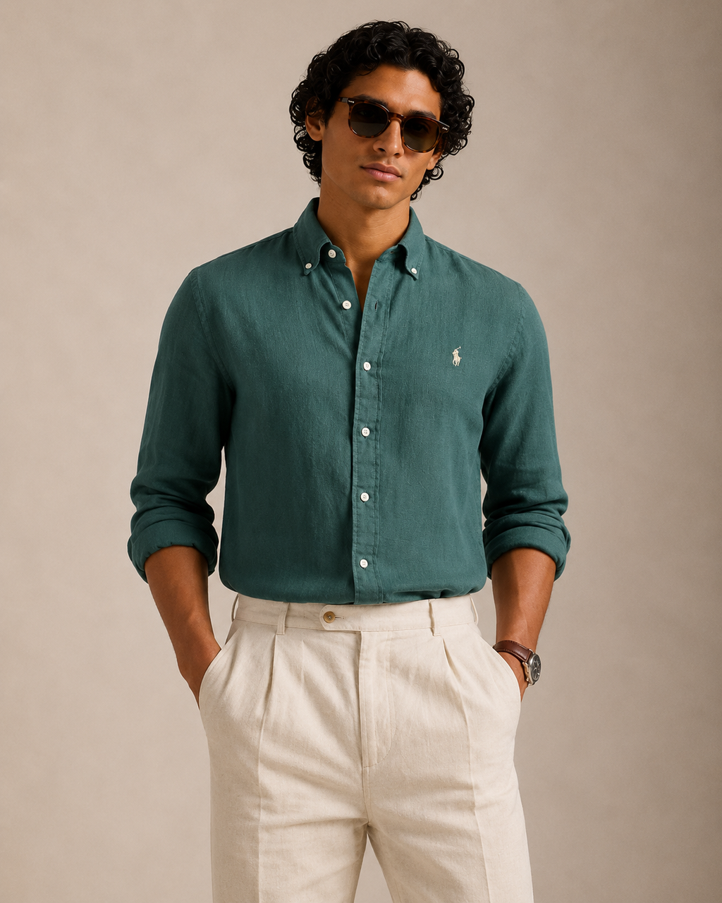 RL Custom Fit Linen Shirt Green