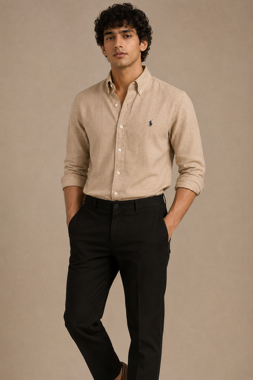 RL Polo Linen Blend Sandstone Khaki Shirt