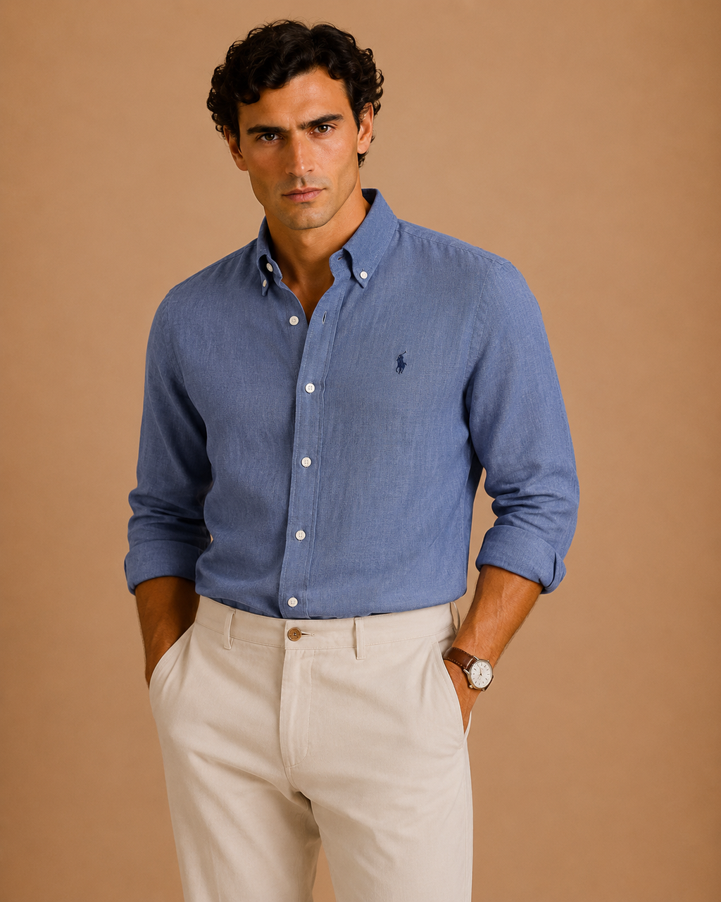 RL Custom Fit Linen Shirt Dusty Blue