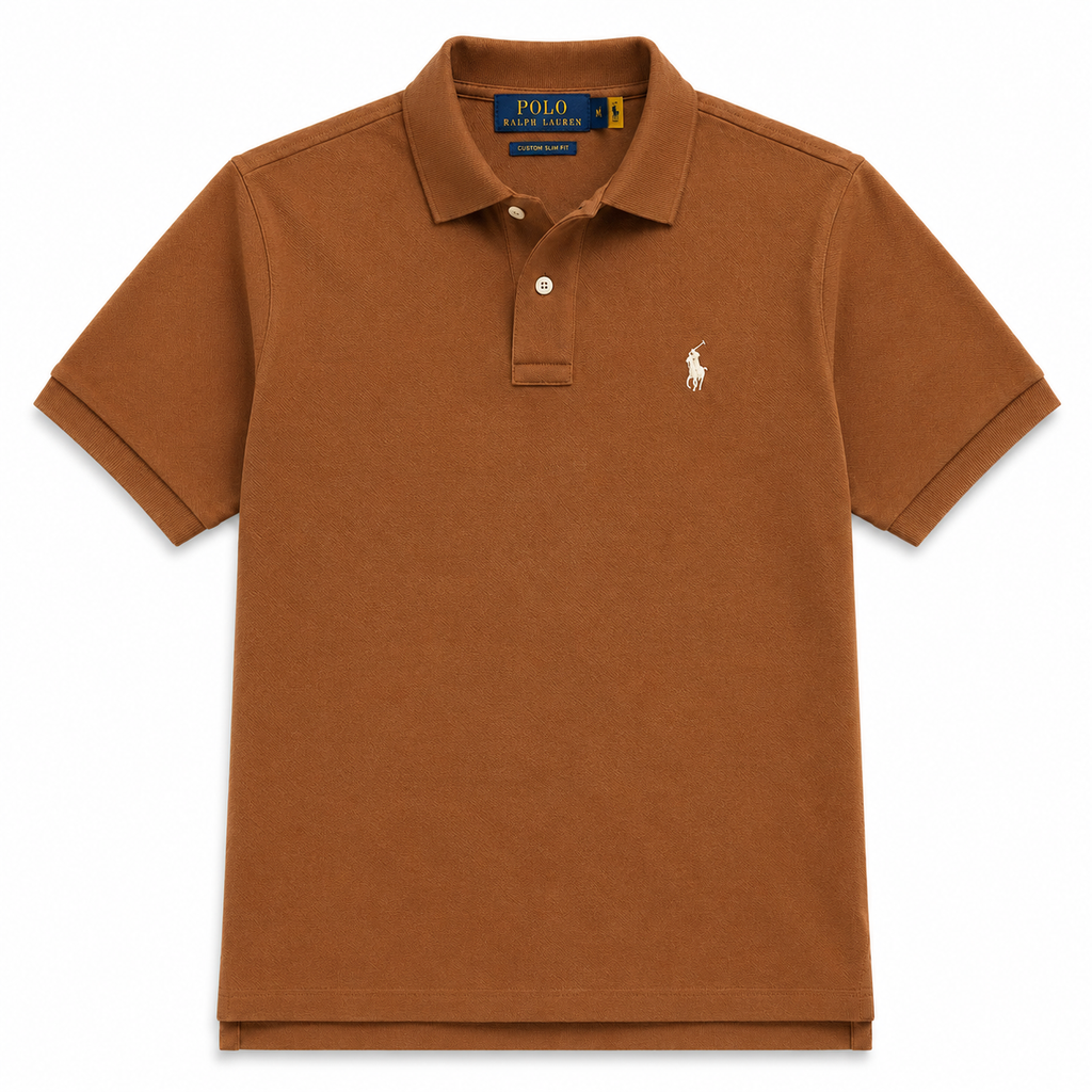 RL Polo Custom Slim Fit Mesh Mocha Brown Polo