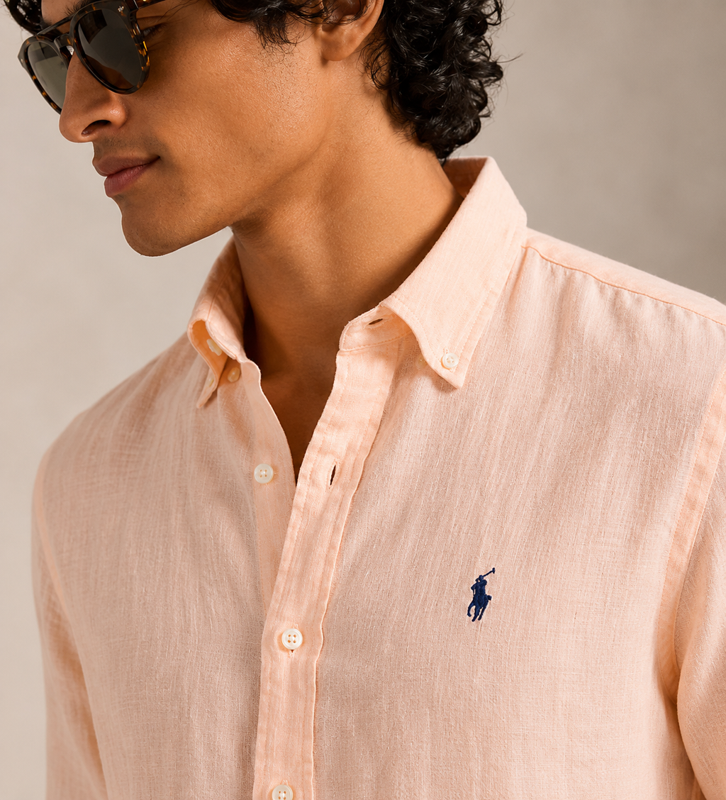 RL Custom Fit Linen Shirt Peach