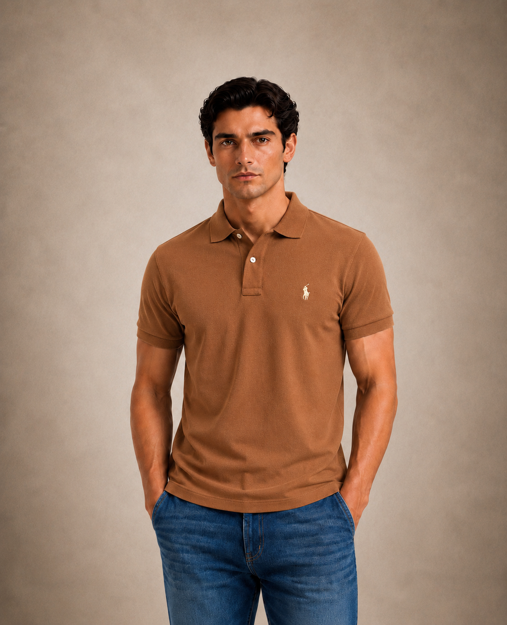 The Iconic Custom Slim Fit Mesh Mocha Brown Polo