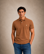 The Iconic Custom Slim Fit Mesh Mocha Brown Polo