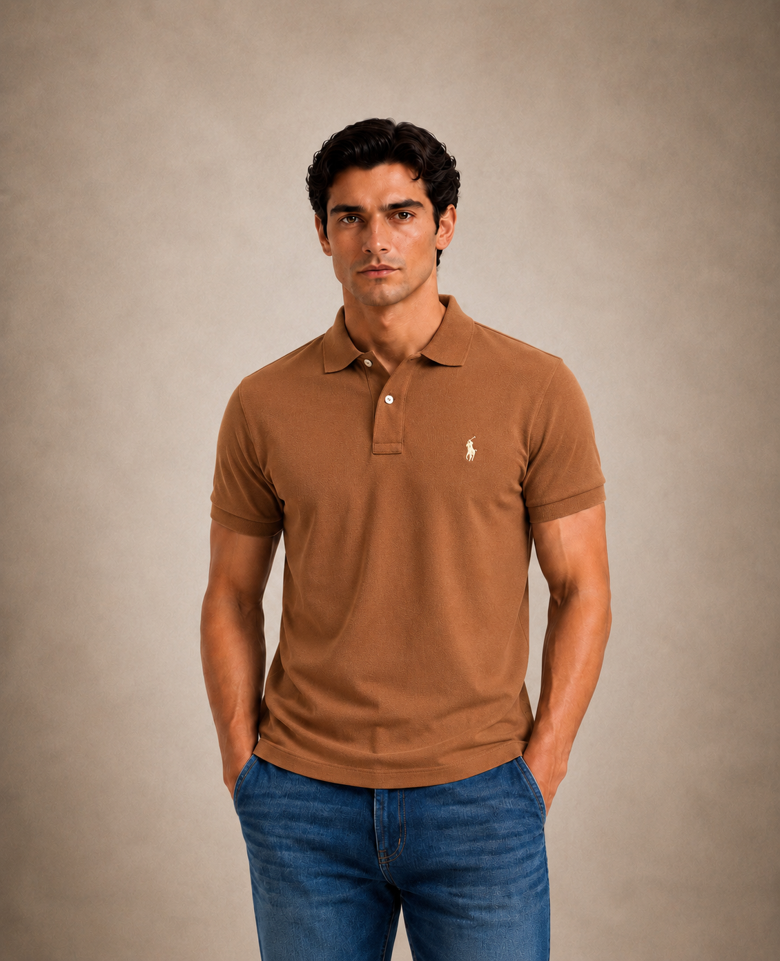 The Iconic Custom Slim Fit Mesh Mocha Brown Polo
