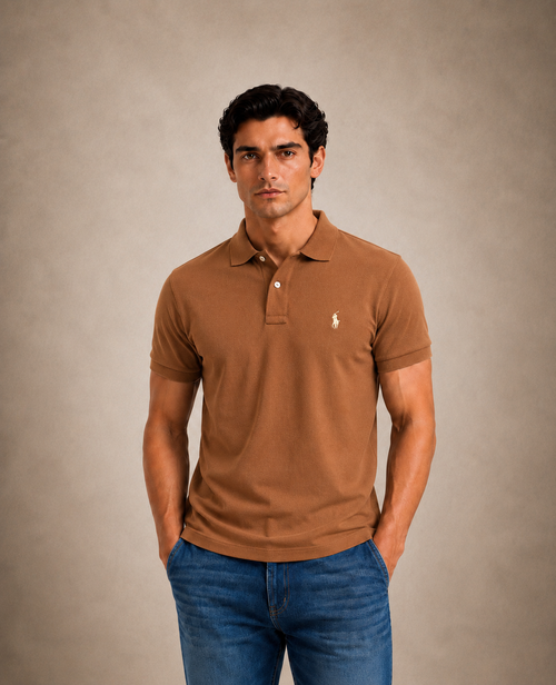 Iconic Custom Slim Fit Mesh Mocha Brown Polo