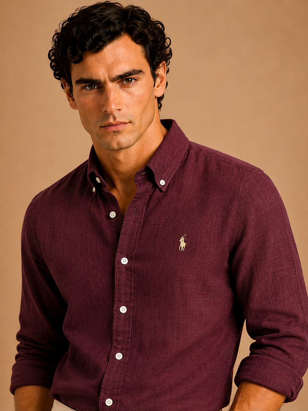 RL Custom Fit Linen Shirt Burgundy