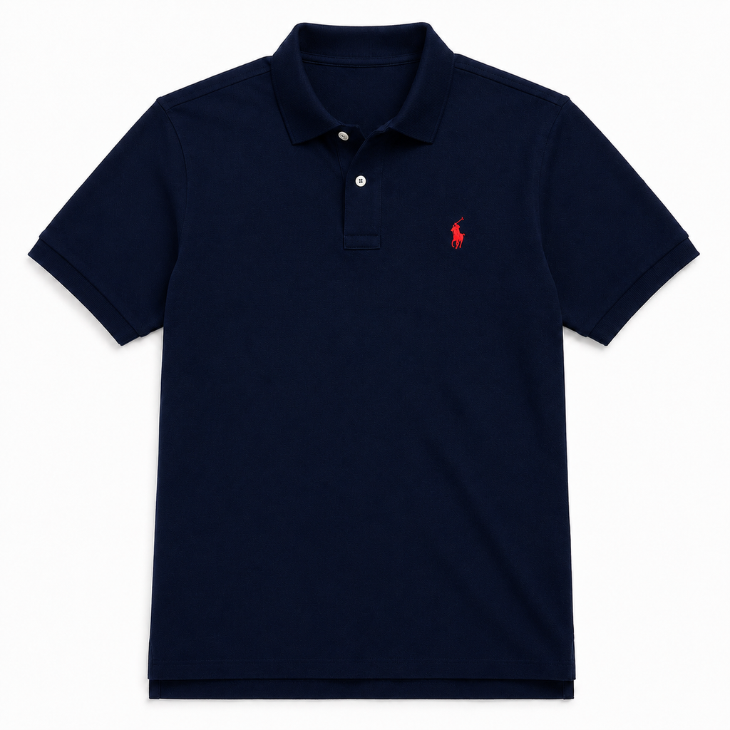 The Iconic Custom Slim Fit Mesh Navy Polo