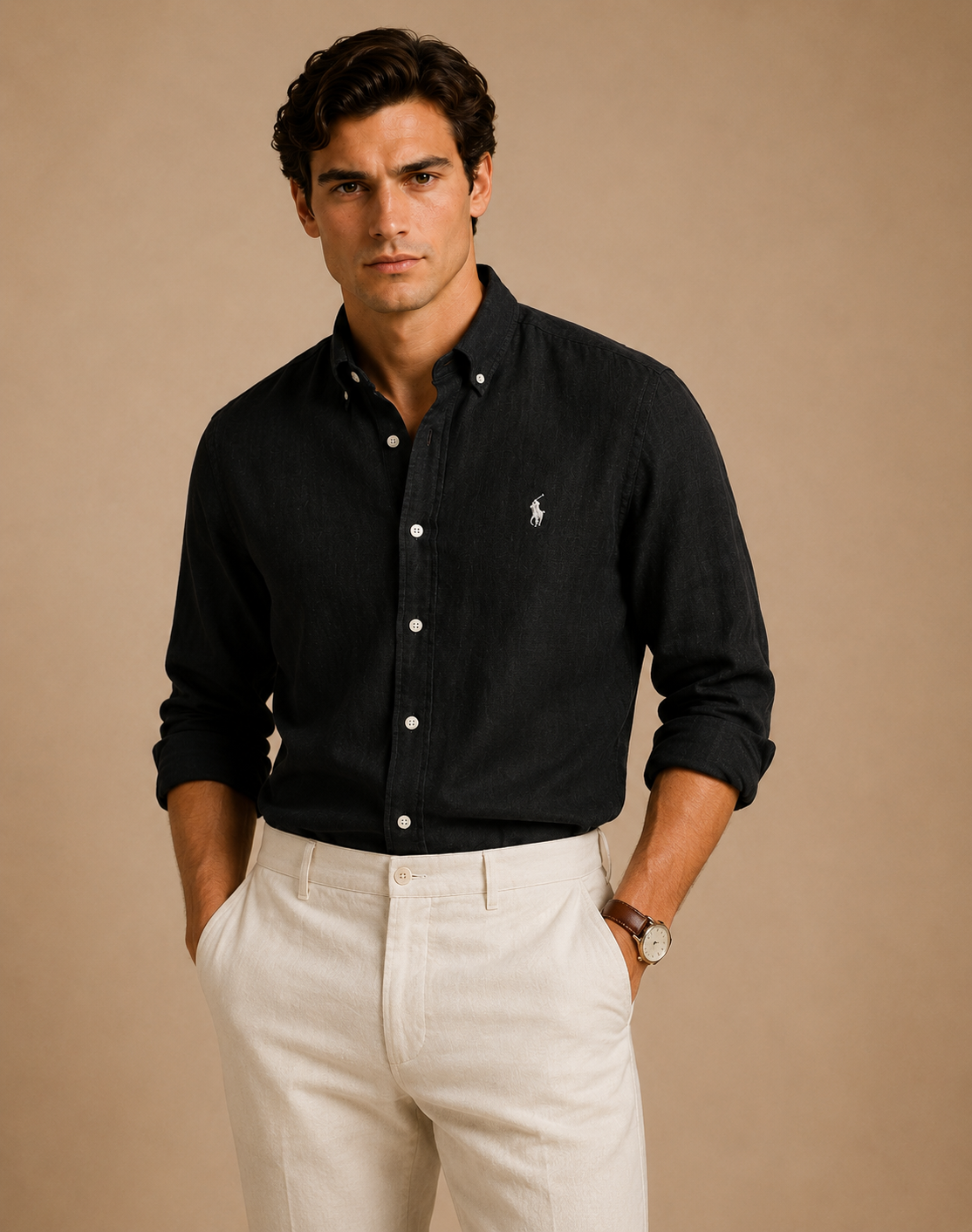RL Custom Fit Linen Shirt Black