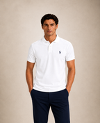 The Iconic Custom Slim Fit Mesh White Polo