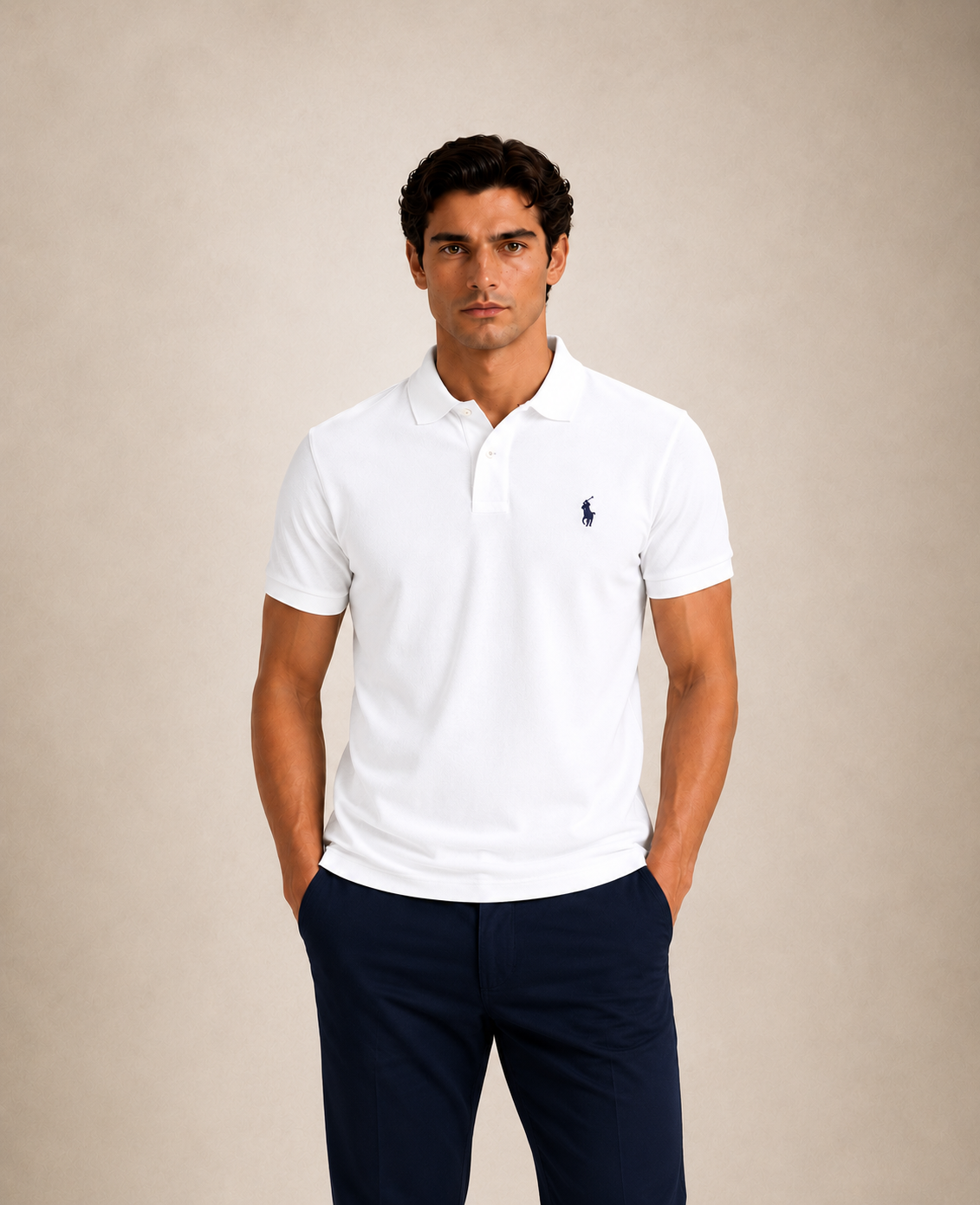 The Iconic Custom Slim Fit Mesh White Polo