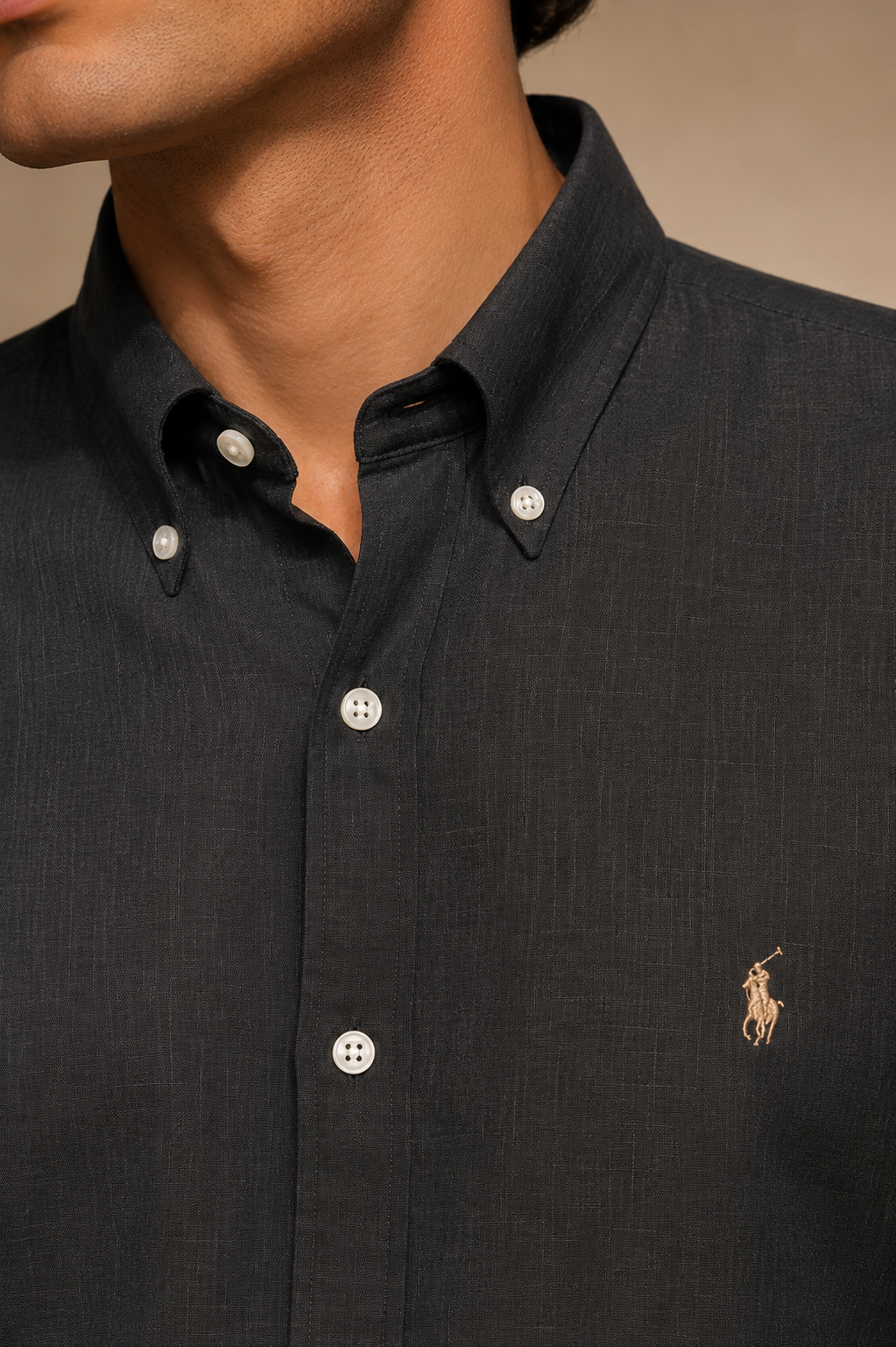 RL Polo Linen Blend Charcoal Slate Shirt
