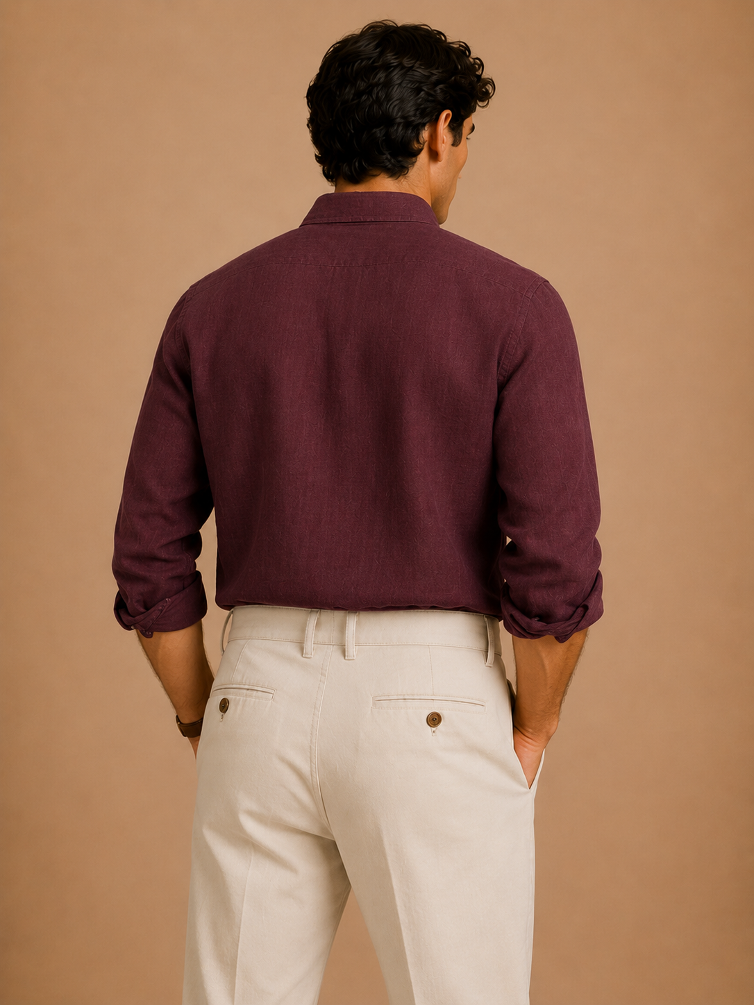 RL Custom Fit Linen Shirt Burgundy
