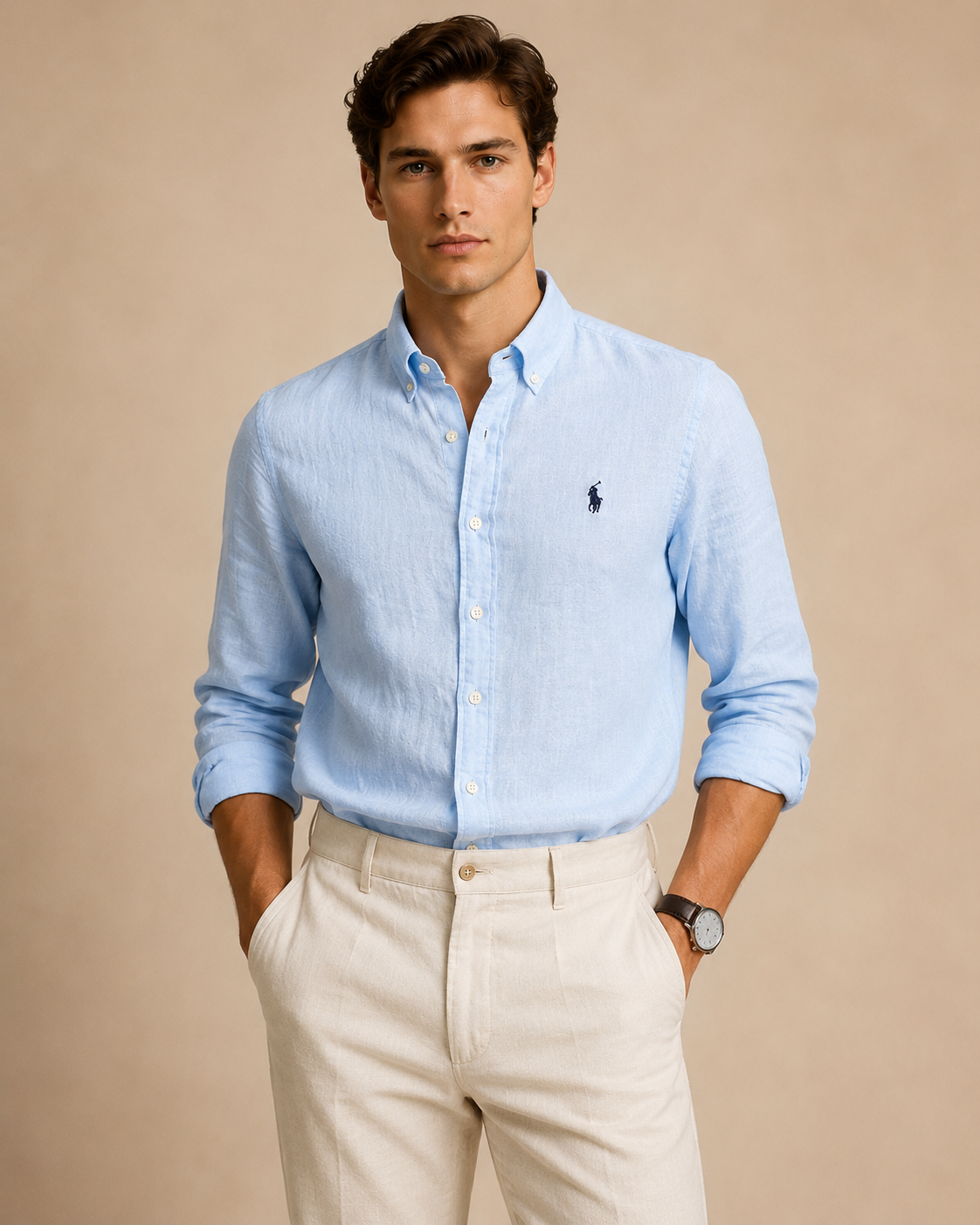 RL Custom Fit Linen Shirt Sky Blue