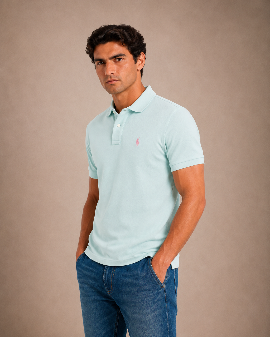 The Iconic Custom Slim Fit Mesh Ice Mint Polo
