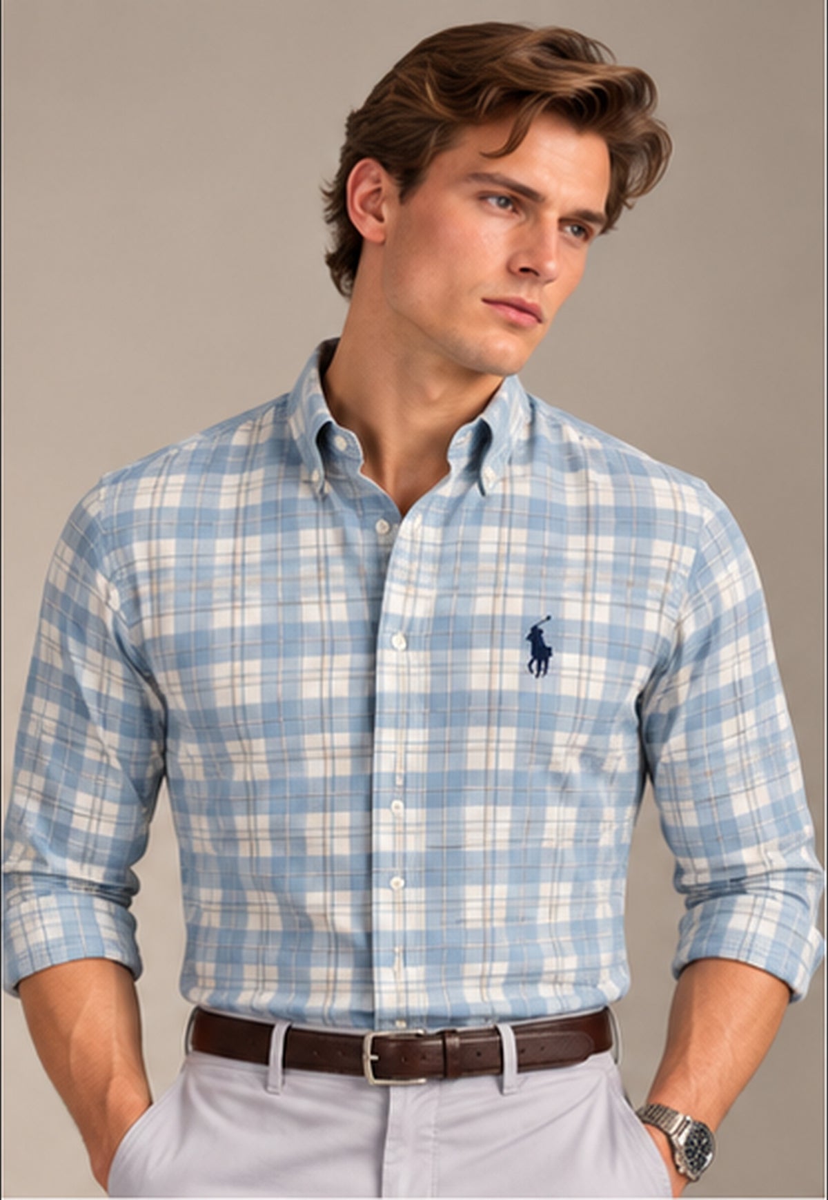 RL Polo Plaid Oxford Power Blue Shirt