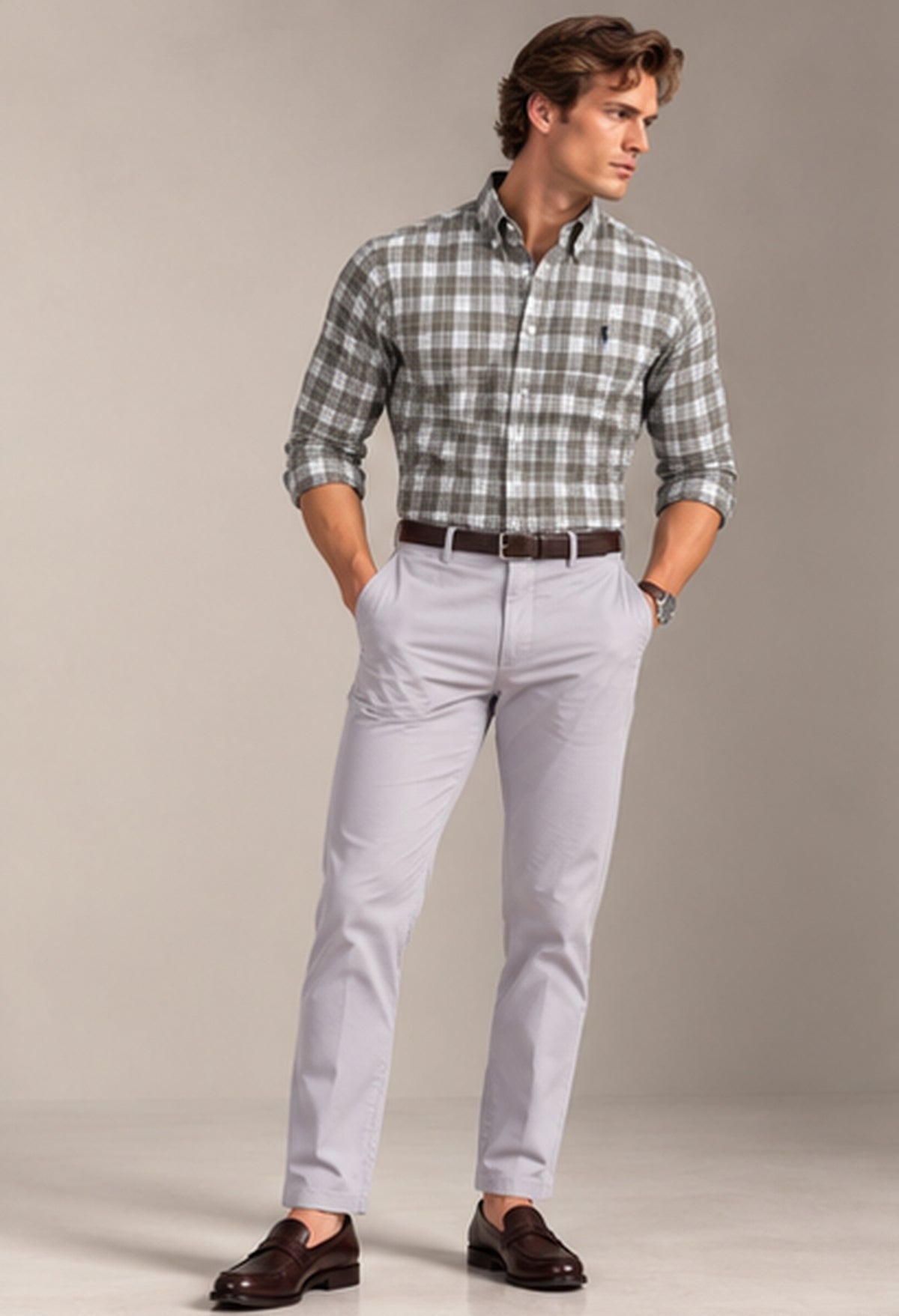 RL Polo Plaid Oxford Olive Grey Shirt