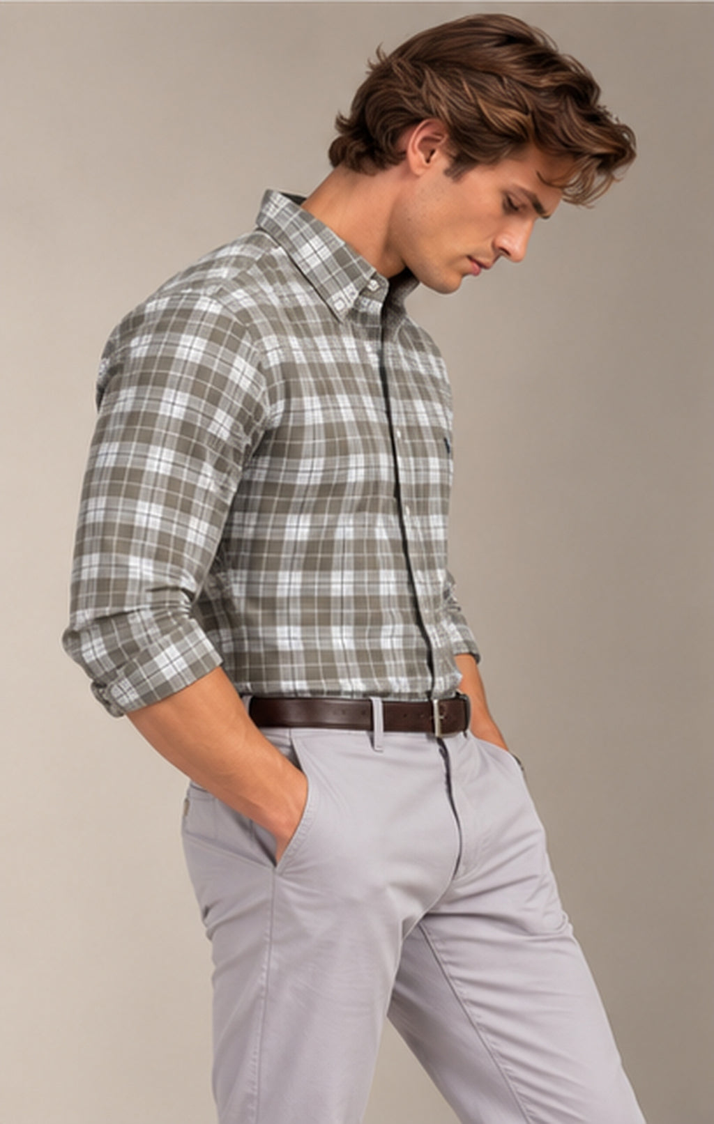 RL Polo Plaid Oxford Olive Grey Shirt