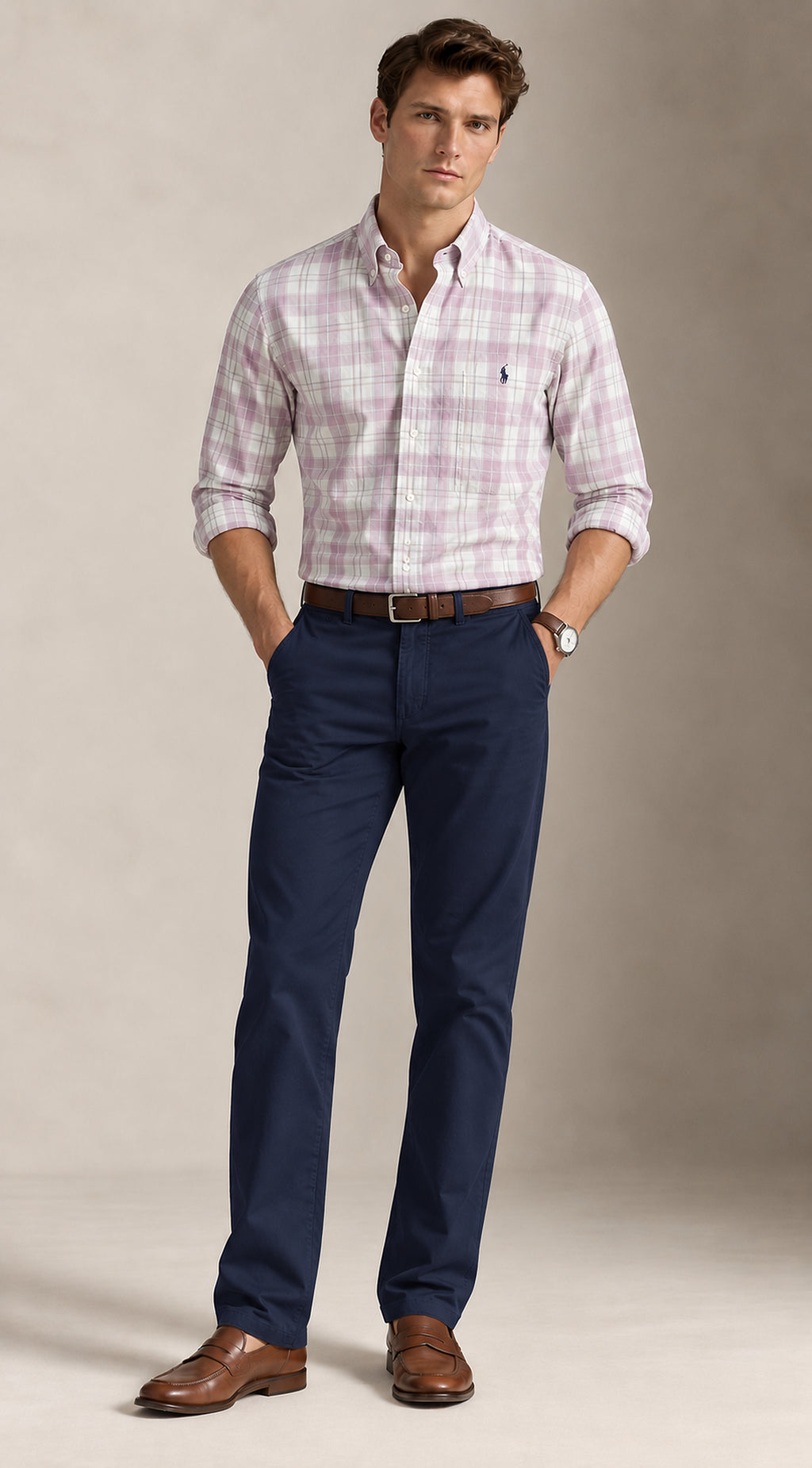RL Polo Plaid Oxford Mauve Mist Shirt