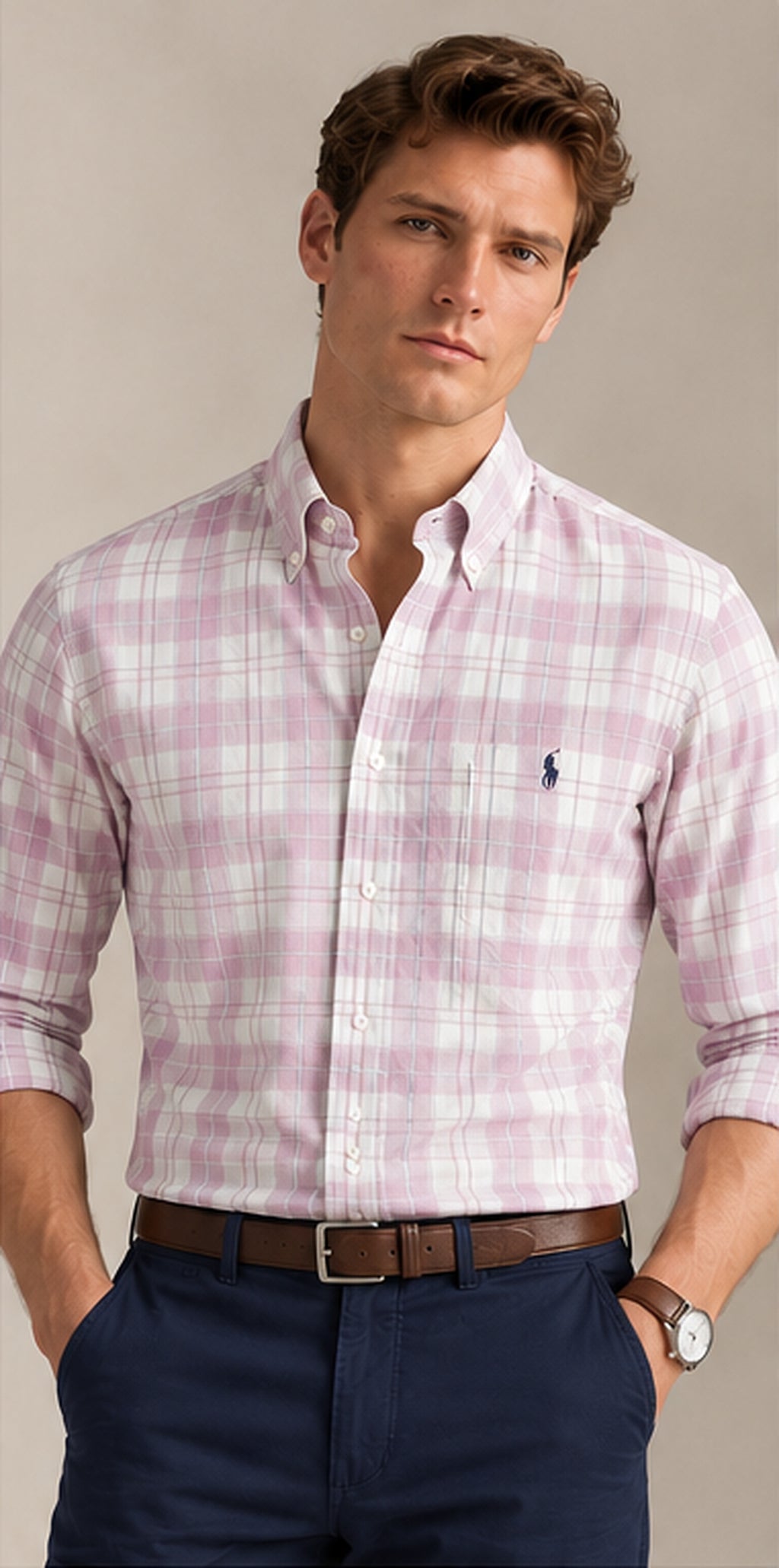 RL Polo Plaid Oxford Mauve Mist Shirt