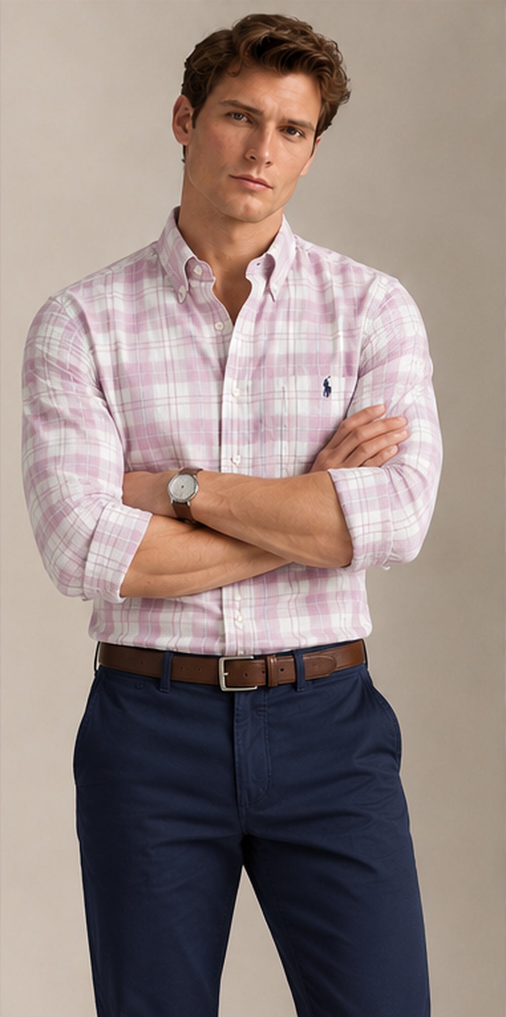 RL Polo Plaid Oxford Mauve Mist Shirt