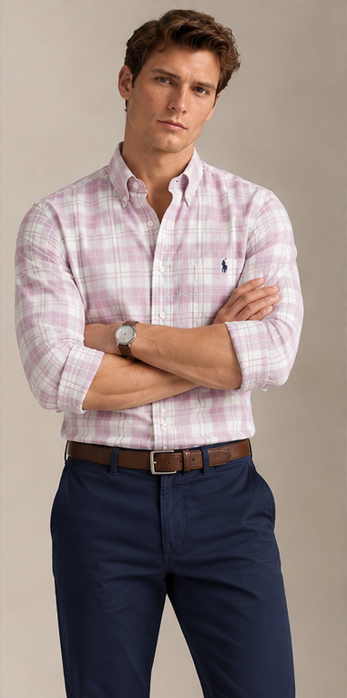 RL Polo Plaid Oxford Mauve Mist Shirt