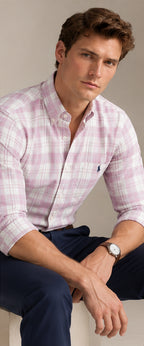 RL Polo Plaid Oxford Mauve Mist Shirt