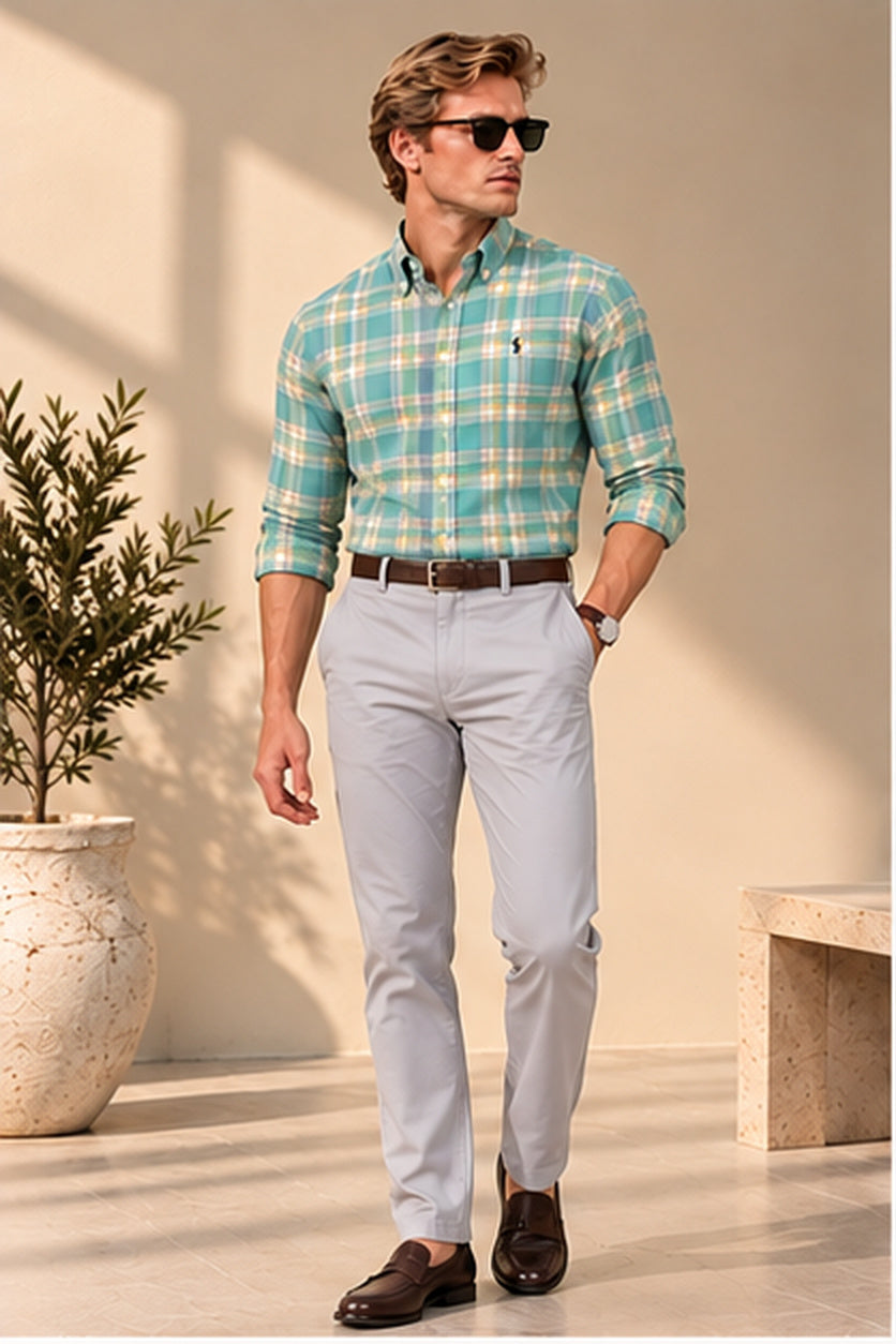 RL Polo Plaid Oxford Sage Mist Shirt