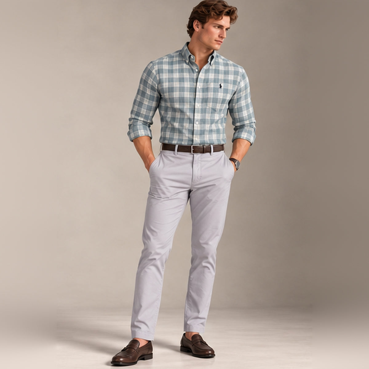 RL Polo Plaid Oxford Sage Blue Shirt