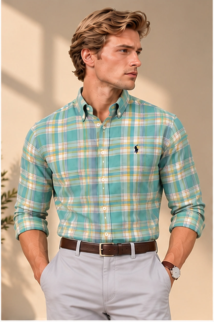 RL Polo Plaid Oxford Sage Mist Shirt