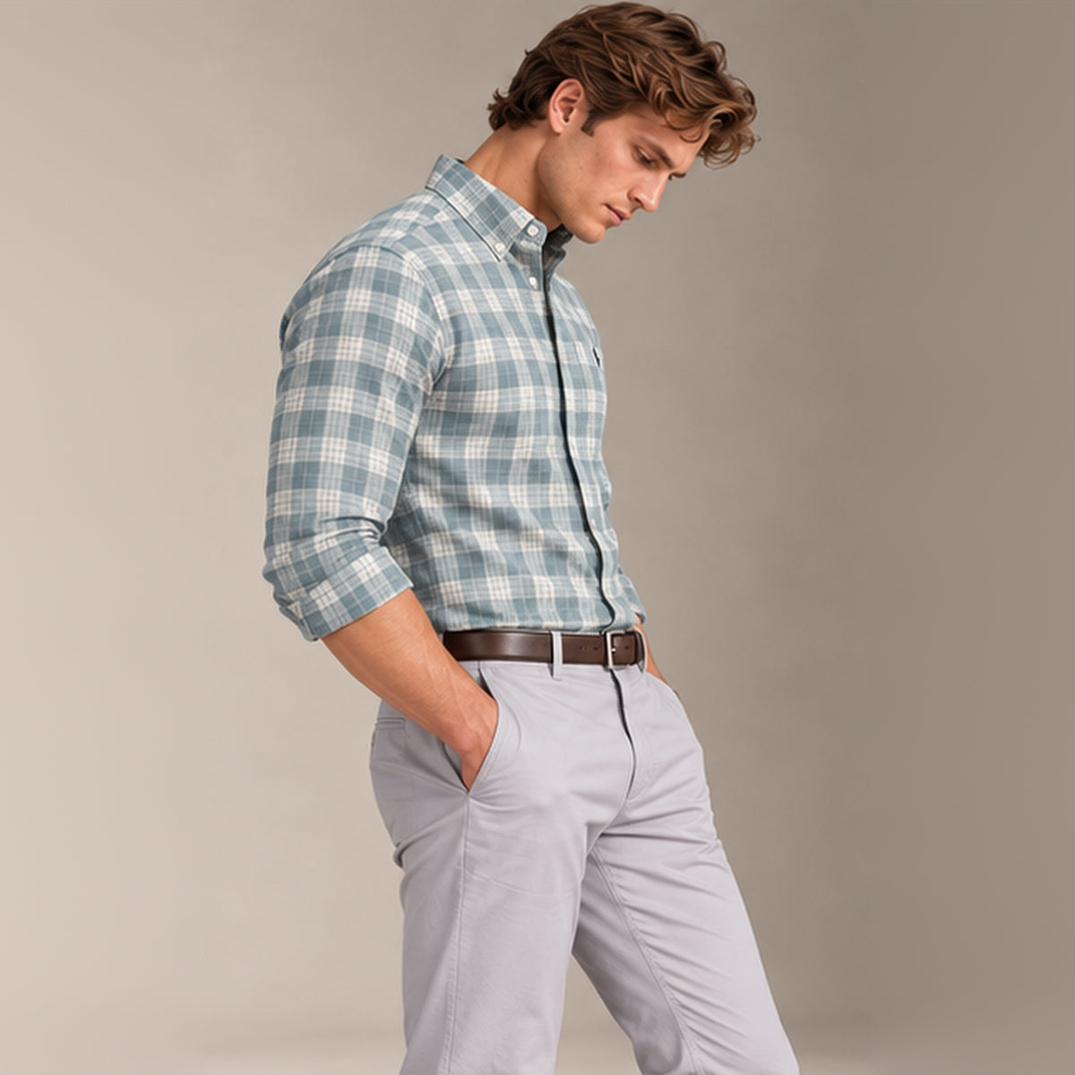 RL Polo Plaid Oxford Sage Blue Shirt