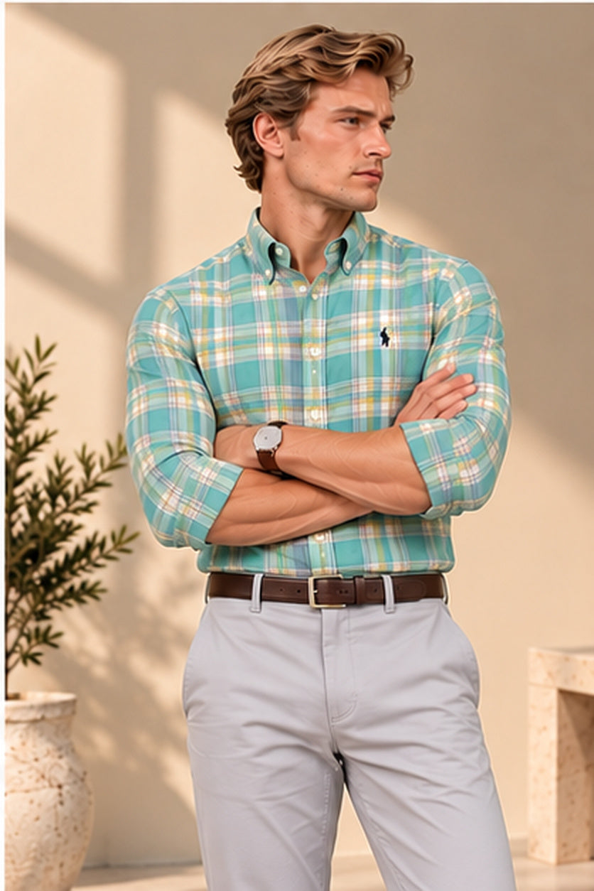 RL Polo Plaid Oxford Sage Mist Shirt