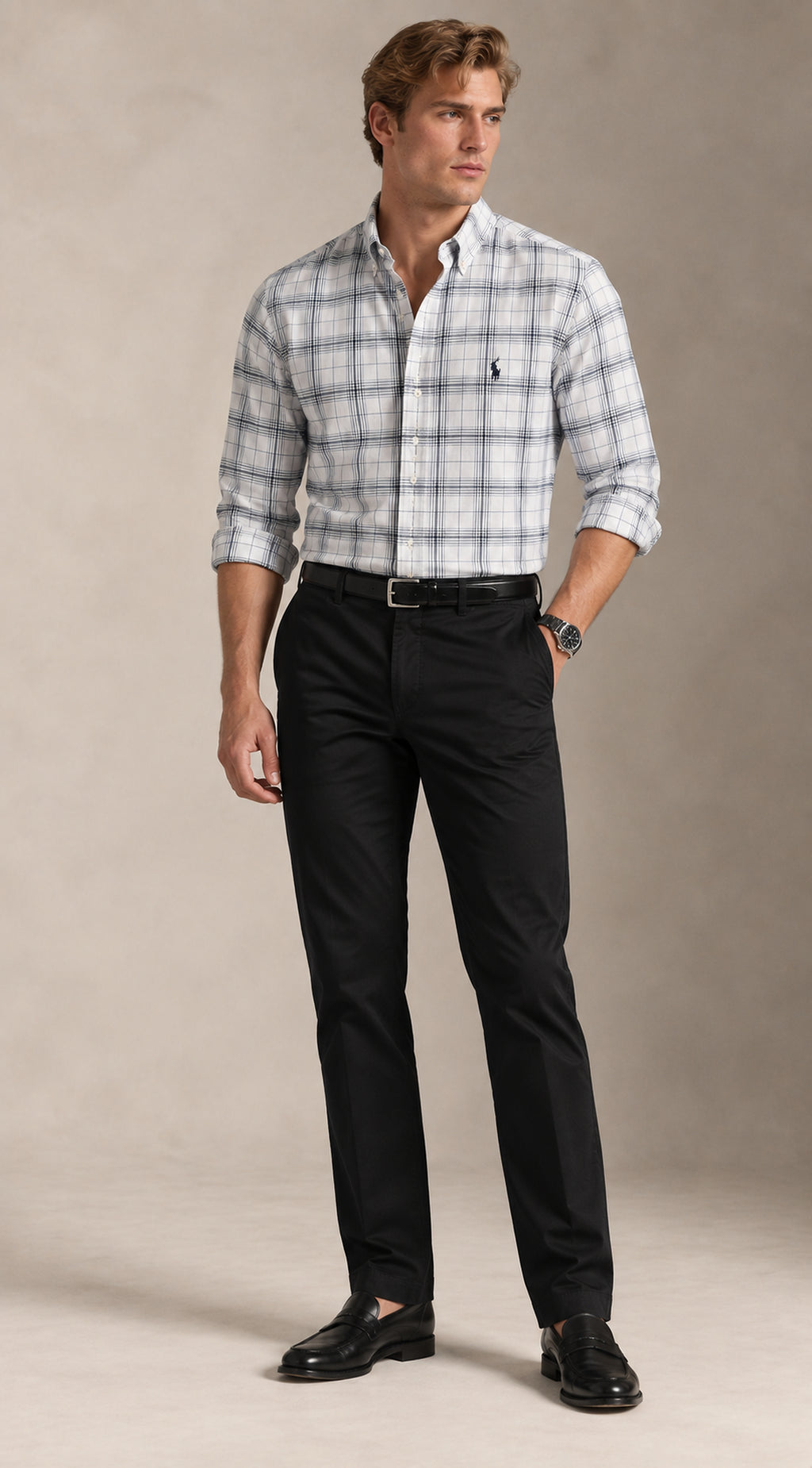 RL Polo Plaid Oxford Cloud Grey Shirt