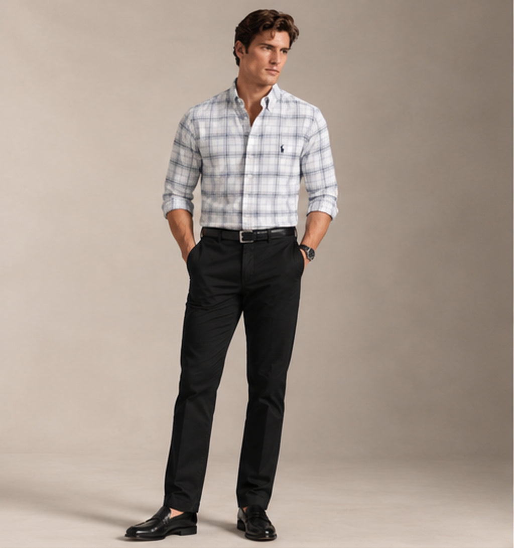 RL Polo Plaid Oxford Cloud Grey Shirt