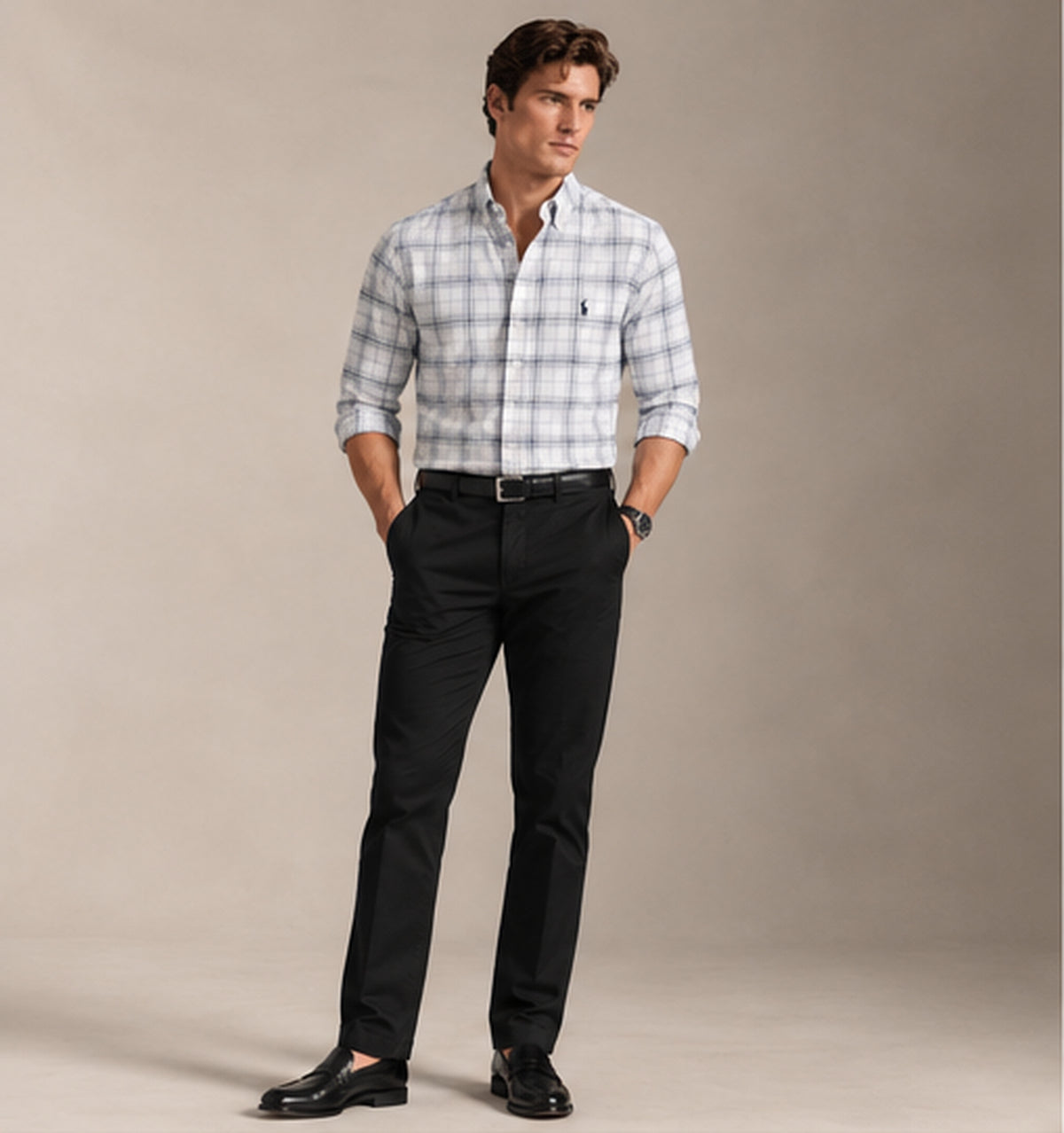 RL Polo Plaid Oxford Cloud Grey Shirt