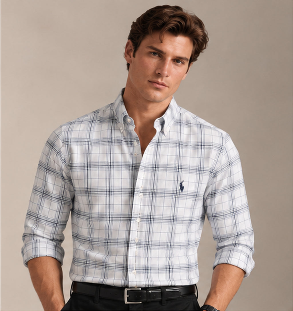 RL Polo Plaid Oxford Cloud Grey Shirt